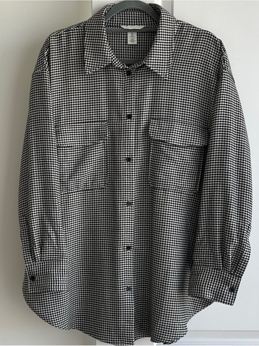 H&M Oversized Houndstooth Shacket Jacket Black White Button Down Coat Large